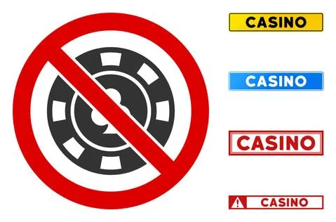 Flat Vector No Casino Chip Sign with Words in Rectangle Frames Illustrazione stock