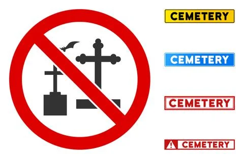 Flat Vector No Cemetery Sign with Badges in Rectangular Frames 스톡 일러스트