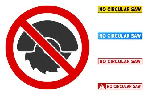 Flat Vector No Circular Saw Sign with Titles in Rectangular Frames Stock Illustration
