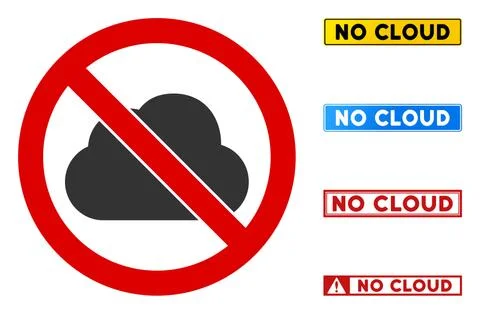 Flat Vector No Cloud Sign with Titles in Rectangular Frames Stock Illustration