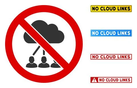 Flat Vector No Cloud User Links Sign with Captions in Rectangular Frames Stock Illustration