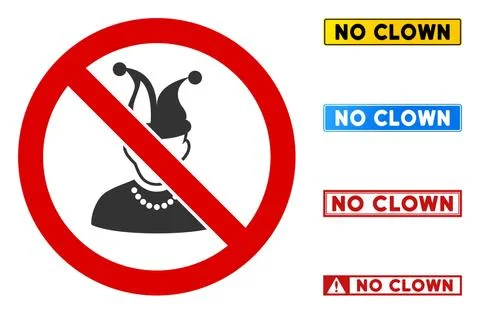 Flat Vector No Clown Sign with Phrases in Rectangular Frames Stock Illustration