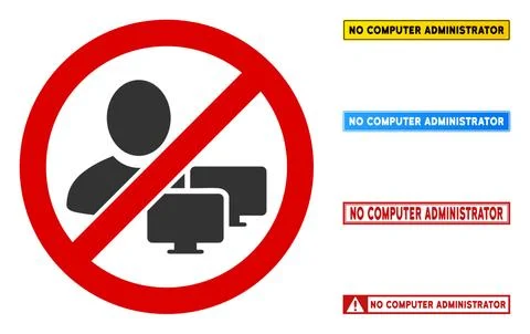 Flat Vector No Computer Administrator Sign with Words in Rectangular Frames Stock Illustration