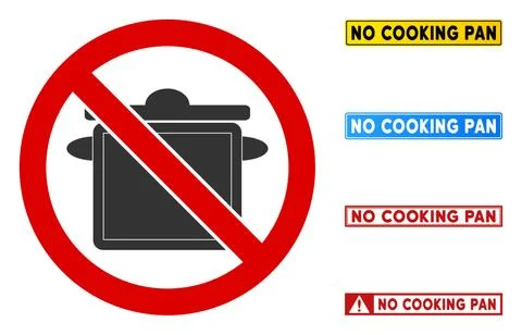 Flat Vector No Cooking Pan Sign with Messages in Rectangular Frames Stock Illustration
