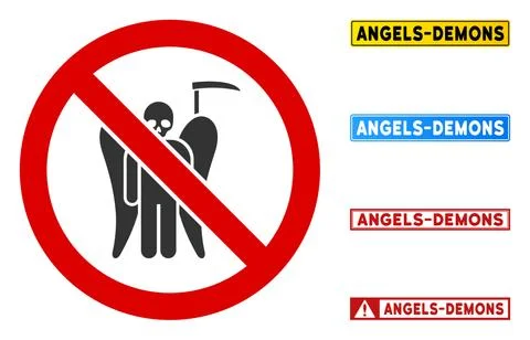 Flat Vector No Death Angel Sign with Messages in Rectangular Frames Stock Illustration