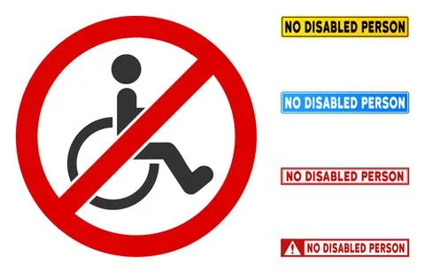 Flat Vector No Disabled Person Sign with Messages in Rectangular Frames Stock Illustration