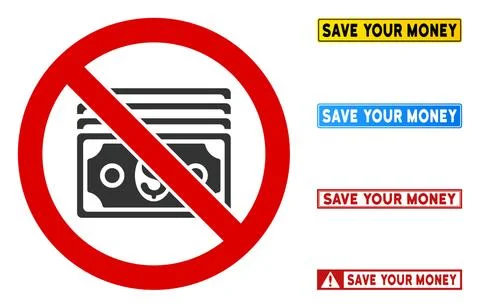 Flat Vector No Dollar Banknotes Sign with Texts in Rectangular Frames Illustrazione stock