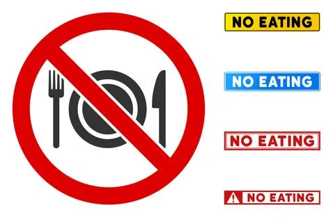 Flat Vector No Eating Sign with Titles in Rectangular Frames Stock Illustration