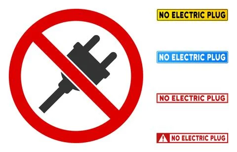 Flat Vector No Electric Plug Sign with Words in Rectangular Frames 스톡 일러스트
