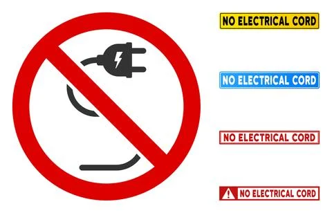 Flat Vector No Electrical Cord Sign with Captions in Rectangular Frames Stock Illustration