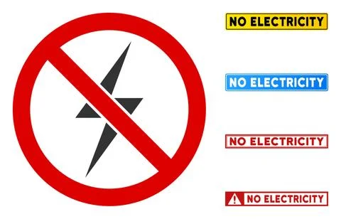 Flat Vector No Electricity Sign with Titles in Rectangular Frames Stock Illustration