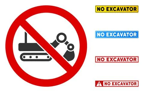 Flat Vector No Excavator Sign with Words in Rectangular Frames Illustrazione stock