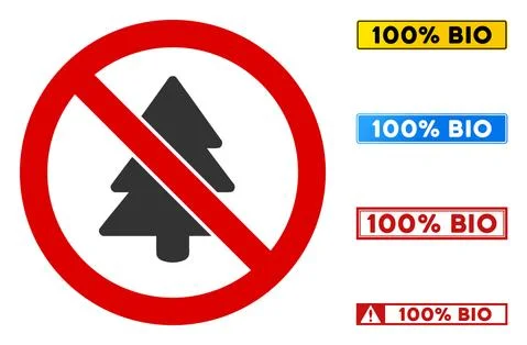 Flat Vector No Fir-Tree Sign with Phrases in Rectangular Frames Stock Illustration