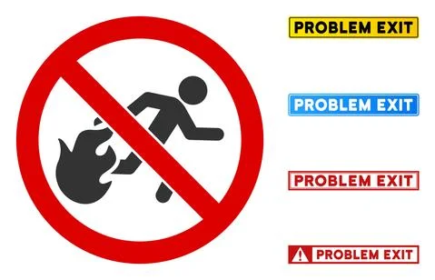 Flat Vector No Fire Escape Sign with Badges in Rectangle Frames Illustrazione stock