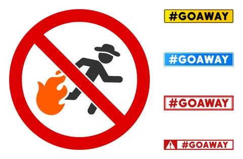 Flat Vector No Fire Escape Sign with Messages in Rectangular Frames Stock Illustration