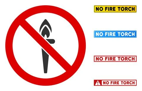 Flat Vector No Fire Torch Sign with Messages in Rectangle Frames Stock Illustration