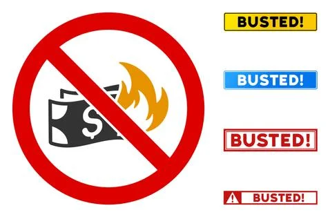 Flat Vector No Fired Money Sign with Texts in Rectangle Frames Stock Illustration