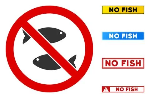 Flat Vector No Fish Sign with Captions in Rectangular Frames イラスト素材