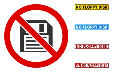 Flat Vector No Floppy Disk Sign with Phrases in Rectangular Frames Stock Illustration