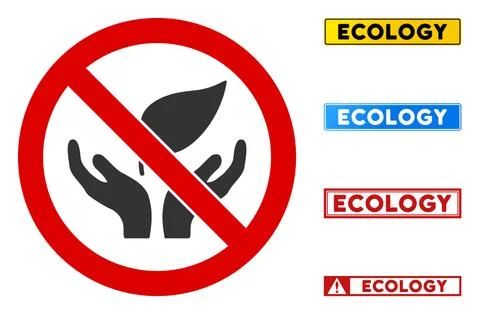 Flat Vector No Flora Care Hands Sign with Phrases in Rectangle Frames Stock Illustration