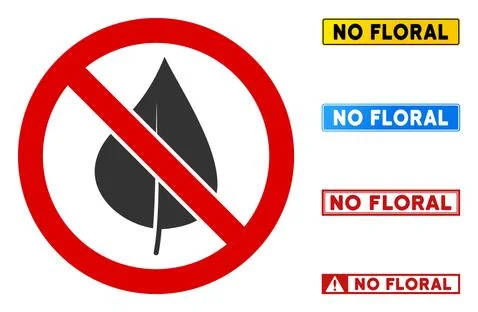 Flat Vector No Floral Leaf Sign with Captions in Rectangular Frames Stock Illustration