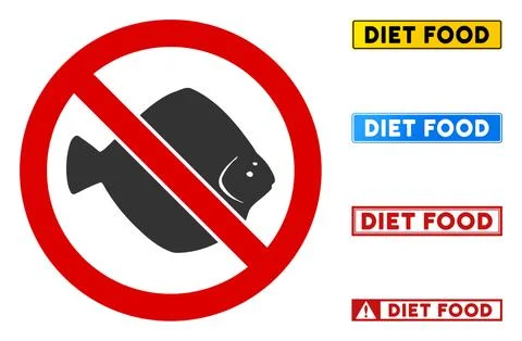 Flat Vector No Flounder Fish Sign with Words in Rectangular Frames Stock Illustration