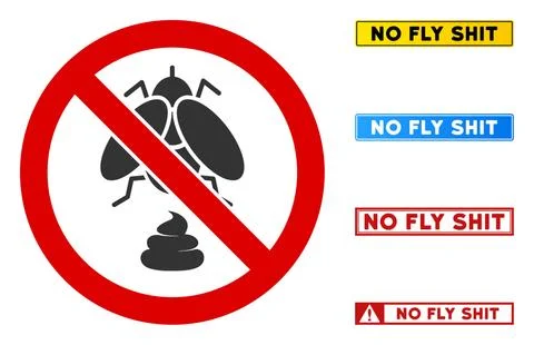 Flat Vector No Fly Shit Sign with Captions in Rectangular Frames Stock Illustration