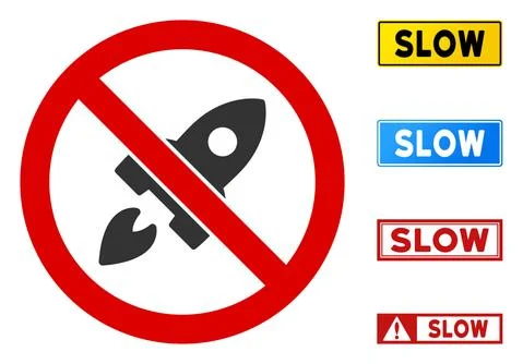 Flat Vector No Flying Rocket Sign with Captions in Rectangle Frames Stock Illustration