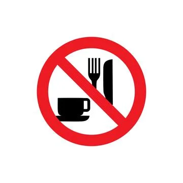 Flat Vector No Food or Drink Allowed Prohibition Sign Icon Stock Illustration