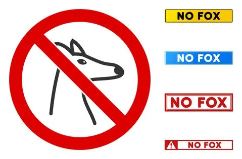 Flat Vector No Fox Sign with Badges in Rectangular Frames 스톡 일러스트