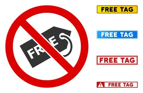 Flat Vector No Free Tag Sign with Captions in Rectangle Frames Stock Illustration
