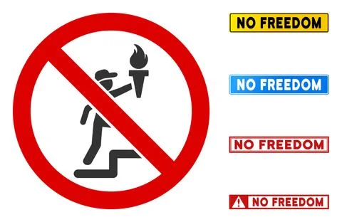 Flat Vector No Freedom Torch Sign with Captions in Rectangular Frames Illustrazione stock