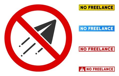 Flat Vector No Freelance Flight Sign with Badges in Rectangular Frames Stock Illustration