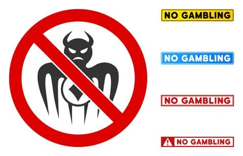 Flat Vector No Gambling Monster Sign with Captions in Rectangle Frames Stock Illustration