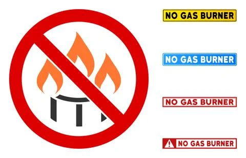 Flat Vector No Gas Burner Sign with Texts in Rectangle Frames Illustrazione stock