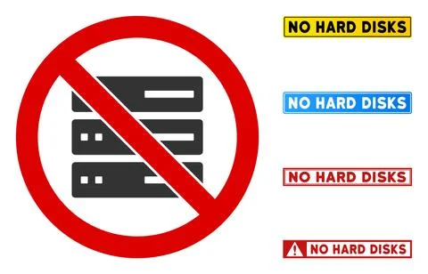 Flat Vector No Hard Disks Sign with Titles in Rectangular Frames Stock Illustration