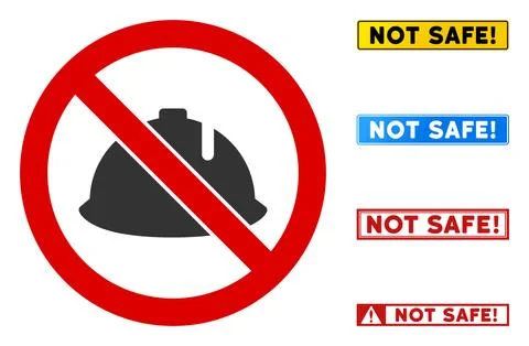 Flat Vector No Hard Hat Sign with Texts in Rectangle Frames Stock Illustration