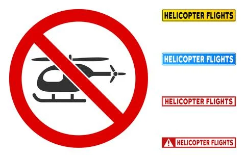 Flat Vector No Helicopter Sign with Words in Rectangle Frames Stock Illustration