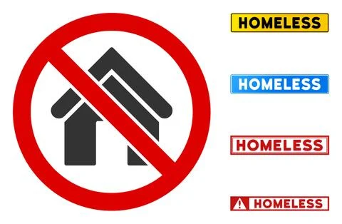 Flat Vector No Home Sign with Phrases in Rectangular Frames Stock Illustration
