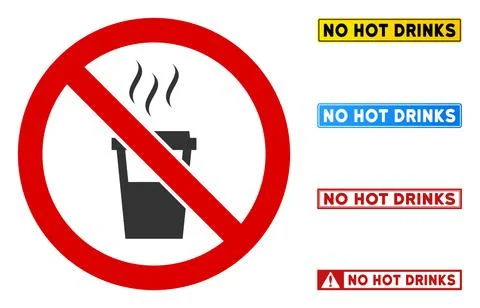 Flat Vector No Hot Drinks Sign with Badges in Rectangular Frames 스톡 일러스트