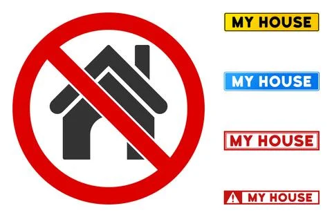 Flat Vector No House Sign with Phrases in Rectangular Frames 스톡 일러스트