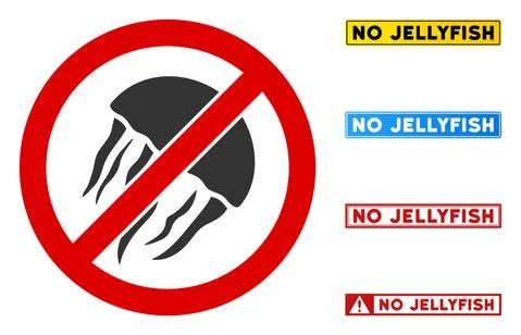 Flat Vector No Jellyfish Sign with Badges in Rectangular Frames 스톡 일러스트