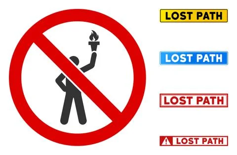 Flat Vector No Leader Torch Sign with Badges in Rectangle Frames Stock Illustration