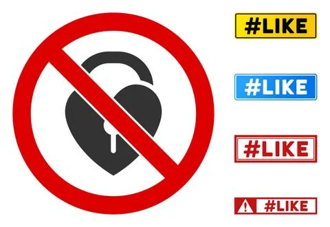 Flat Vector No Love Lock Sign with Phrases in Rectangle Frames Illustration