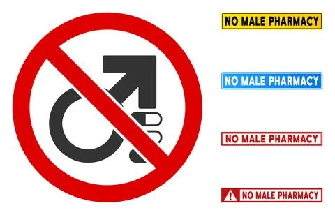 Flat Vector No Male Pharmacy Sign with Texts in Rectangle Frames Stock Illustration