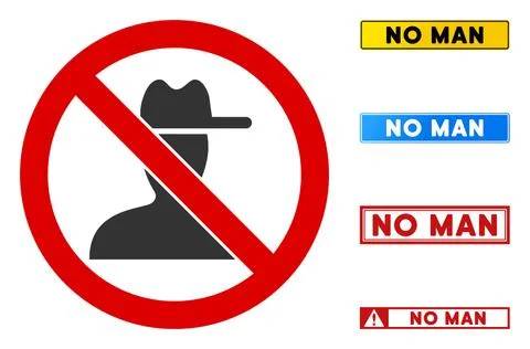 Flat Vector No Man Sign with Phrases in Rectangular Frames Illustrazione stock