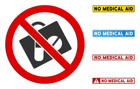 Flat Vector No Medical Aid Sign with Words in Rectangle Frames Stock Illustration