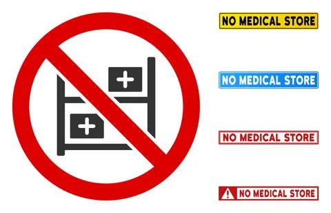 Flat Vector No Medical Store Sign with Texts in Rectangular Frames Stock Illustration
