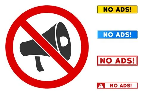 Flat Vector No Megaphone Sign with Phrases in Rectangular Frames Stock Illustration