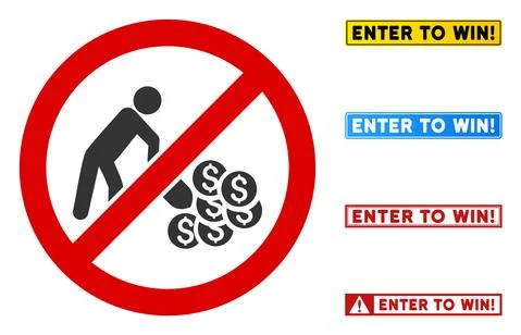 Flat Vector No Money Digging Sign with Badges in Rectangular Frames 스톡 일러스트